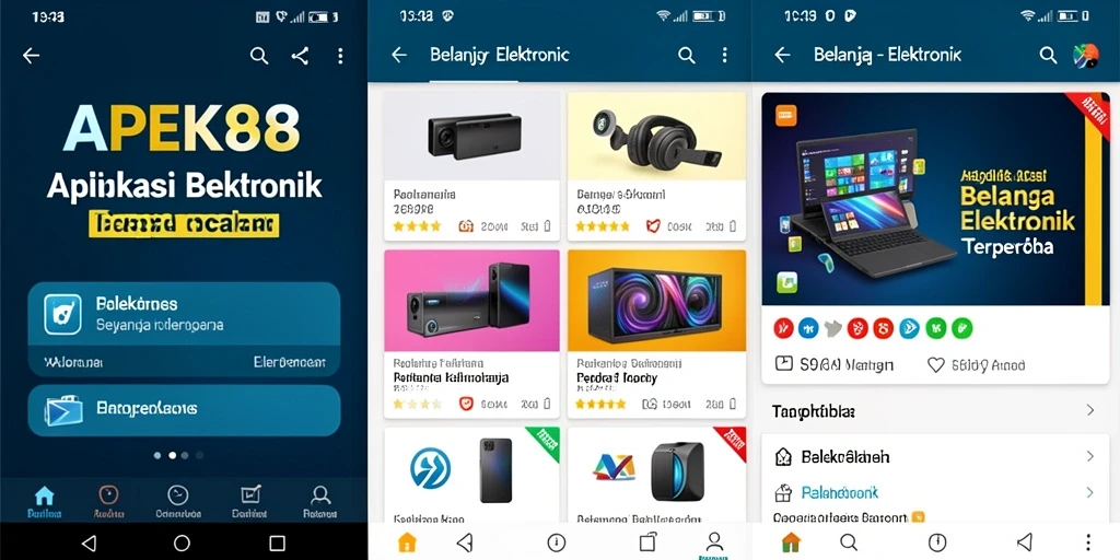 Antarmuka APEK88 yang menampilkan berbagai produk elektronik untuk dibeli.