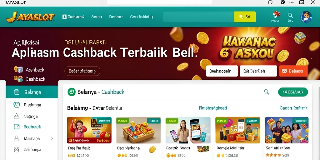 Tampilan antarmuka utama aplikasi JAYASLOT dengan fitur Cashback yang menarik.