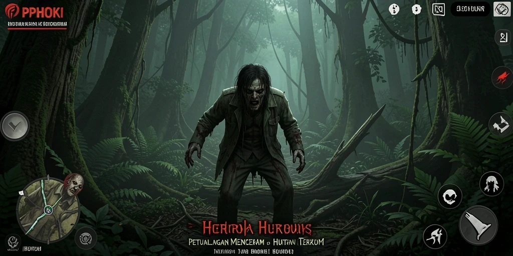 Antarmuka mencekam PPHOKI yang menampilkan suasana hutan horor.